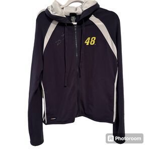 Jimmie Johnson 48 Signed NASCAR Jacket Full Zip Hooded Blue Medium